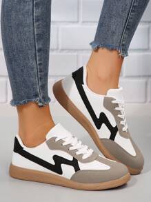 全新时尚女式休闲平底舒适运动鞋白色运动鞋黑色 - 灰色 - 查看 3