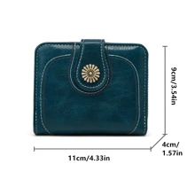 迷你新款设计油蜡皮硬币女式复古风格三折钱包卡包手拿包小号女士钱包钱包小钱包 - 墨綠色 - 查看 2