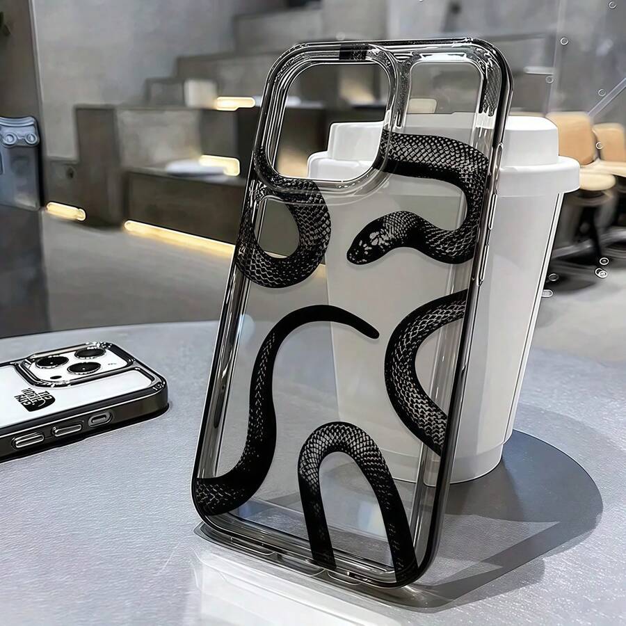 1 件黑色金属按钮黑色蛇皮软保险杠手机壳兼容 15/16 Pro Max，兼容 13/12/11，全身保护防水防震防摔防刮 - 彩色 - 查看 1