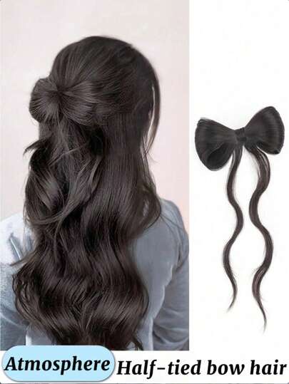 1个蝴蝶结发髻发圈，发髻造型器，发夹，凌乱发髻假发，卷曲马尾辫，头部饰品，女士发饰，接发，爪夹