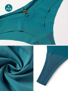 paquete de 4 bragas tipo tanga de talle bajo y sin marca con colores verde, rosa, beige y negro
