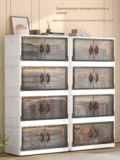 1 件 40 厘米宽折叠收纳柜，1-5 层可用，加厚双门带轮，无需组装家用收纳架，儿童衣服和玩具收纳架，塑料折叠收纳柜