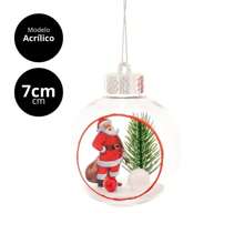 Jogo 2 Bolas de Natal Decoradas Papai Noel e Boneco de Neve 3D Transparente - Bela Flor - Vermelho e Branco - Visão 6