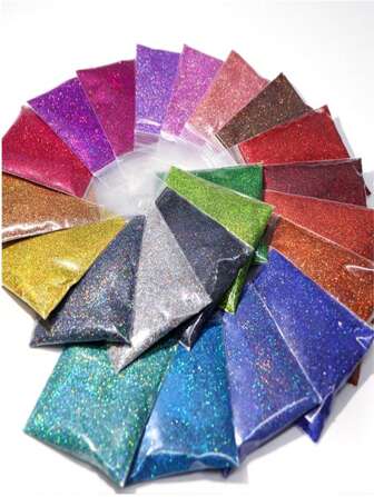 10g Holographic 20 Colors Nail Glitter Powder Shiny Laser Fine Pigment Dust Manicure Gel Polish Nail Art Decorations Accessories