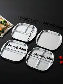 1 pieza Plato de comida de acero inoxidable 304, bandeja de almuerzo con dieta con porciones, plato de servir antideslizante de 3 compartimentos para pérdida de peso, fitness, embarazo, regalo de Navidad - Multicolor - Ver 6