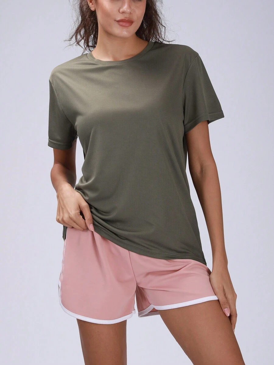 Áo thun thể thao nữ màu xanh lá cây trơn, siêu nhẹ, nhanh khô, thoáng khí, nhẹ nhàng, thích hợp cho tập luyện thể dục, chạy bộ, tập gym, áo thun cơ bản màu xanh lá cây mùa hè.