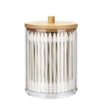 Qtip Holder Bathroom Set, 10 Oz Restroom Bathroom Organizers And Storage Containers, Clear Plastic Apothecary Jars With Lids For Ball, Cleaning Swab, Floss - 3pcs Bamboo Cover With Pillars - View 9