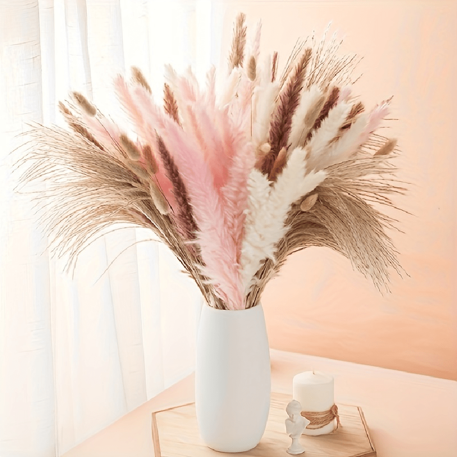 30/50/80Piece Natural Dried Pampas Grass Set – Boho Style Decorative Swags With White, Brown, Pink Reeds And Bunny Tails – Ideal For Valentine's Day, And Mother's Day Home & Wedding Decor Gifts Birthday Graduation,Fall Decor,Autumn