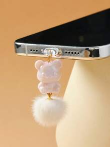 1 Pce Simple Fashion Pink Bear Dust Plug, Compatible With Iphone And Type-C Mobile Phone Interface