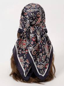 1 件简约花卉印花 35 英寸方形围巾，百搭女士头巾、腰带、发饰、头带、披肩、时尚围巾 - 查看 1