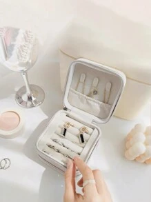 1 pieza Caja de almacenamiento portátil de joyas, organizador de joyas de gran capacidad adecuado para viajes al aire libre, caja de varios niveles para aretes, pendientes, anillos, collares, caja de joyas antioxidante de alta gama - Multicolor - Ver 1