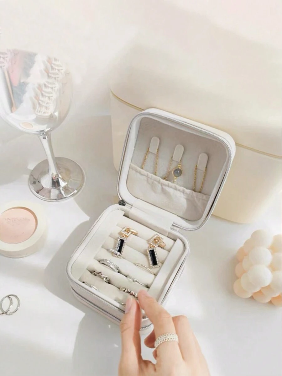 1 pieza Caja de almacenamiento portátil de joyas, organizador de joyas de gran capacidad adecuado para viajes al aire libre, caja de varios niveles para aretes, pendientes, anillos, collares, caja de joyas antioxidante de alta gama - Multicolor - Ver 1
