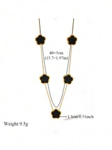 RAYQUEEN 1pc Stainless Steel Five-Petal Pendant Necklace, Versatile Fashion Jewelry For Daily Wear, Suitable As Gift - Yellow Gold - View 5