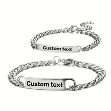 一对定制名字周年纪念情侣手链不锈钢高品质珠宝套装男女礼物2件套装 - 彩色 - 查看 5