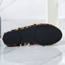 Women's Autumn/Winter Round Toe Flat Faux Suede Leopard Print Patchwork Rivet Buckle Decor Soft Bottom Ballet Mary Jane Comfortable Shoes - Multicolor - View 6