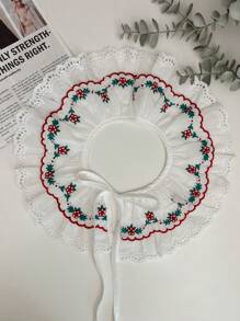 1pc Cherry Print Casual Detachable Collar, With Ruffle Trim, Adjustable Drawstring, Versatile Decorative Collar