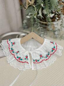 1pc Cherry Print Casual Detachable Collar, With Ruffle Trim, Adjustable Drawstring, Versatile Decorative Collar