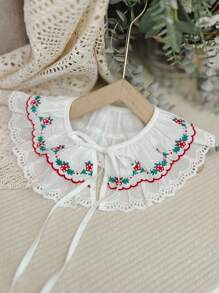 1pc Cherry Print Casual Detachable Collar, With Ruffle Trim, Adjustable Drawstring, Versatile Decorative Collar