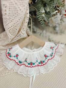 1pc Cherry Print Casual Detachable Collar, With Ruffle Trim, Adjustable Drawstring, Versatile Decorative Collar