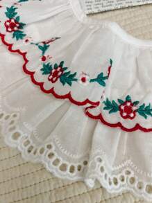 1pc Cherry Print Casual Detachable Collar, With Ruffle Trim, Adjustable Drawstring, Versatile Decorative Collar