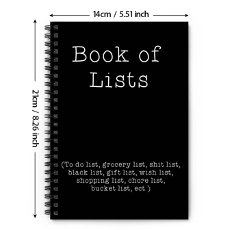 1 PC Book Of Lists Notebook, Humor Spiral Journal Notebook, To-Do List Design, Idea For Office & Home Use, Funny Christmas Gift, 50 Sheets, 5.5x8.3 Inches
