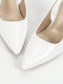 Women's Pointed Toe Stiletto Slip-On High Heels, Elegant, Cute, Fashion, Minimalistic, Party, Comfortable, Versatile Pumps - White - View 7