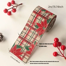 1 Rollo de 2m de Cinta, Rollo de Tela de Lino con Moño de Arpillera, Cinta con Patrón de Copos de Nieve y Borde de Alambre Metálico, para Empaque y Decoración - Multicolor - Ver 4