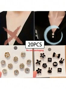 20pcs White Enamel Mini Brooch Pins, Metal Collar Clips, Cardigan Clips, Decorative For Women Shirts, Sweaters, Dresses And Jackets