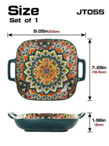 1pc Nordic Style Ceramic Plate, 4 Color Options, Double Ear Design For Anti-Scald, Suitable For Restaurant/Home Dining, Salad, Pasta Use - Multicolor - View 14