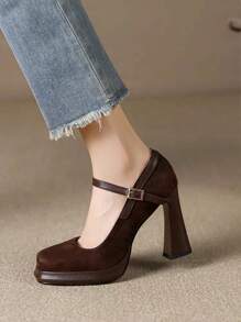 New 2024 Autumn/Winter Women High Heels Retro Waterproof Platform Thick Heel Mary Jane Shoes For Petite,Elegant,Party