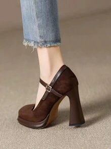 New 2024 Autumn/Winter Women High Heels Retro Waterproof Platform Thick Heel Mary Jane Shoes For Petite,Elegant,Party
