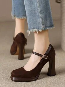 New 2024 Autumn/Winter Women High Heels Retro Waterproof Platform Thick Heel Mary Jane Shoes For Petite,Elegant,Party