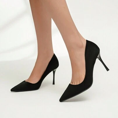 Women's High-End Black Velvet Sexy 8cm Shallow Work Heels