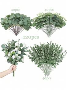 Mother's Day Decoration 9/30/60/120 Pcs 3 Kinds Mixed Eucalyptus Leaves Stems Bulk Artificial Silver Dollar Eucalyptus Leaves Picks Dried Eucalyptus Bundle Faux Spray For Wedding Vase Bouquet Floral Arrangement Decor Gifts Birthday Graduation,Fake Plants