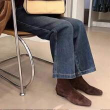 Botas elásticas ajustadas de estilo francés para mujeres, nuevas botas de tobillo de moda con cremallera en la parte posterior y tacón grueso para otoño/invierno