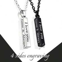 1 件定制不锈钢独特 3D 矩形吊坠项链，个性化四面雕刻姓名、日期或其他特殊字母、单词，特殊含义雕刻时尚炫酷珠宝配饰，是送给他/她、男朋友、女朋友、朋友、兄弟、姐妹的独特理想礼物 - 彩色 - 查看 2