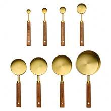 4/8 件套木柄不锈钢量杯量勺套装，银色/金色/黑色可选，咖啡量杯套装，鸡尾酒秤配件，量勺套装，家用量勺，嵌套式设计，易于收纳，鸡尾酒秤配件，烘焙工具，食品，厨房，旅行，厨房用品，厨房工具，酒吧配件，厨房量具，咖啡勺，调料勺，耐用厨房烘焙工具，厨房必备品。 - 彩色 - 查看 13
