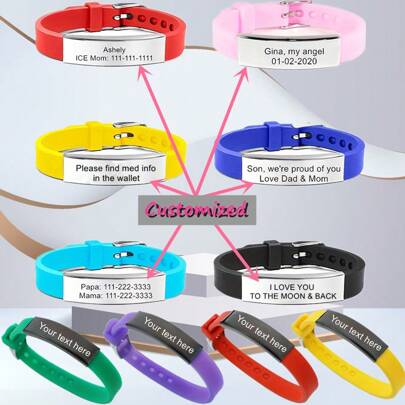 Adjustable Personalized Silicone Bracelet Bangle For Adults Youth Men Women, Custom Engraved ID Name Phone Date Message Sporty Strap Wrist Band, Free Engrave Nameplate Jewelry For Son Daughter Friend BFF Gifts, With Gift Bag,Silver,Stylish,Colorful,Vintage,Unisex,Hipster,Simple,Casual,Custom,Personalized,Unique,Ideal Gifts For Him,Ideal Gifts For Her,Her,Boyfriend,Girlfriend,Dad,Mom,Family,Friends,For Anniversaries,For Birthdays,For Graduation,For Prom,For Party,Jewelry Women,Customized Fashion Word Bracelets,Street Casual Chic
