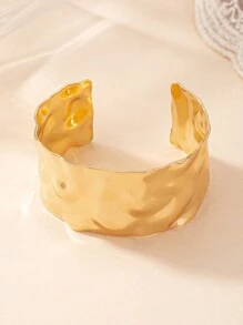 1 peça Pulseira de punho lisa geométrica banhada a ouro estilo europeu e americano, adequada para uso diário