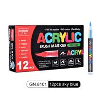 GuangNa 12 pièces/set de stylos peinture acrylique liquide droite de couleur unie avec pointe de pinceau pour la peinture sur roches, canevas, pneu, bois, métal, plastique, tissu, verre, céramique, artisanat DIY, ensemble de marqueurs à base d'eau à séchage rapide, rentrée scolaire
