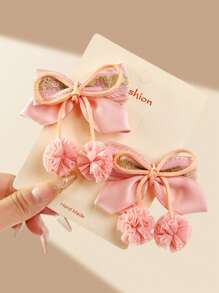 2个优雅蝴蝶结发夹 - 粉色 - 查看 2