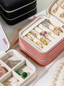 1 pieza Caja de almacenamiento portátil de joyas, organizador de joyas de gran capacidad adecuado para viajes al aire libre, caja de varios niveles para aretes, pendientes, anillos, collares, caja de joyas antioxidante de alta gama - Multicolor - Ver 8