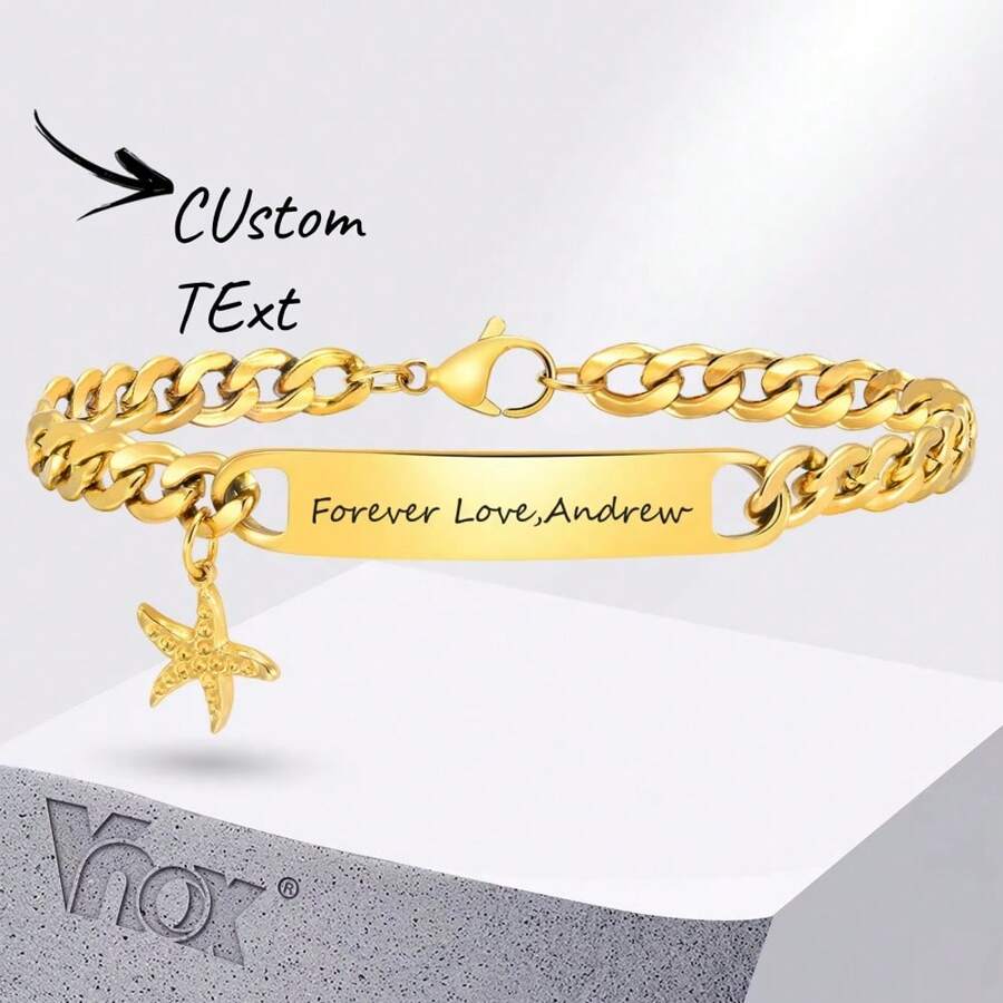 Vnox Free Personalized 8mm Stainless Steel Bracelets For Women Men, Unisel Gold Color Solid Metal Bangle, Custom Exclusive Gift - Gold - View 1