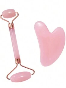 2 Pezzi Rullo di giada e raschietto Gua Sha per massaggio facciale, occhi, collo e corpo, per levigare linee sottili e rughe, giada naturale con colori leggermente diversi