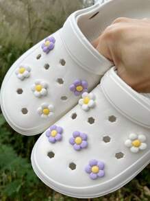 10 chiếc hoa trang trí giày màu trắng kem và tím mới, thích hợp cho lỗ, giày đi biển, dép xăng đan, hoa trang trí giày, phụ kiện giày - Nhiều màu - Xem 4