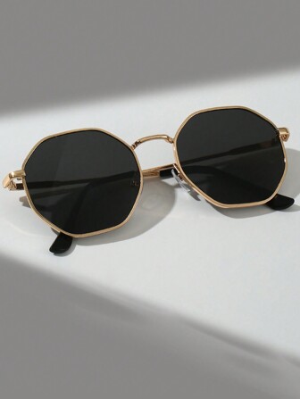 1pc Vintage Geometric Frame Color Block Design Fashion Glasses For Men, Minimalist Retro Fashion All Season