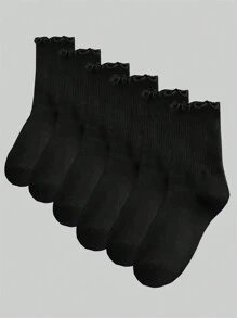 6 Pares/set Calcetines De Niña Con Boca De Burbuja Y Pila, Calcetines Hasta La Mitad De La Pantorrilla Transpirables Y Cómodos - Blanco - Ver 12