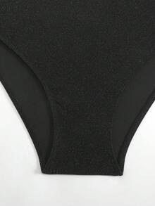 Ensemble de bikini plus grande taille avec paillettes, col ras-du-cou et ourlet asymétrique avec jupe cache-maillot, pour les vacances d'été à la plage - Noir - Voir 8