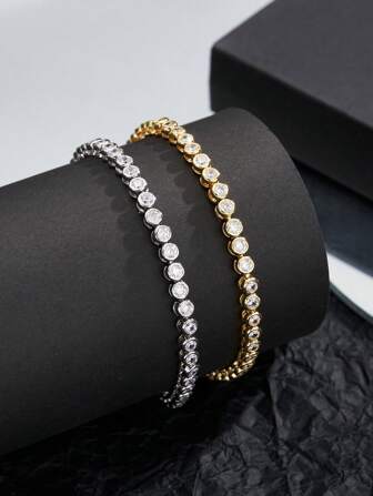 1pc Women Luxury Artificial Platinum/18K Gold Plated Hip Hop Bracelet, 17/18/19cm Length, Gift For Party Or Daily Wear