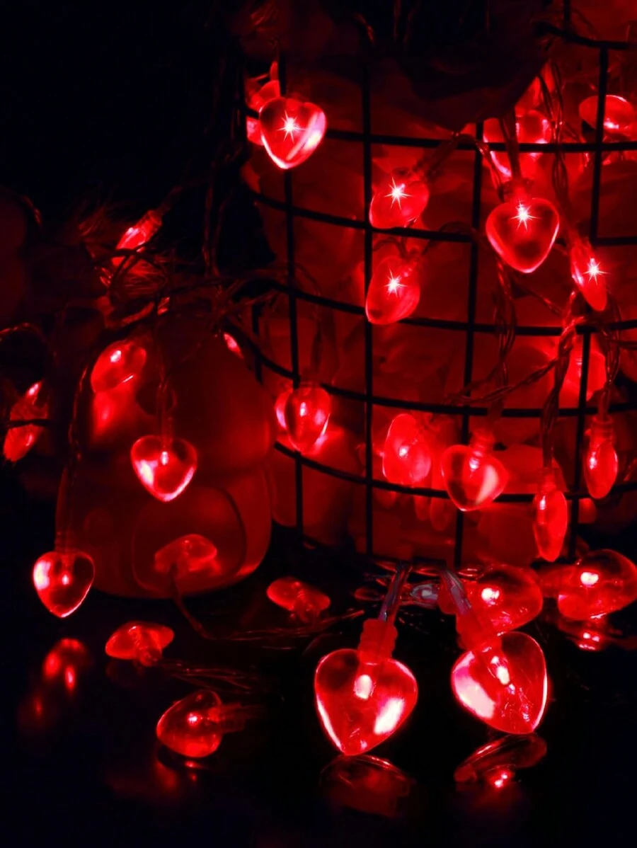 19ft 40LED Valentine's Day Decorations String Lights, Heart Shape Hanging Garland Valentine's Day Decor For Indoor Outdoor Home Room Party Wedding,Heart String Lights, Heart Fairy String Lights Battery Operated Room Decor - 紅色 - 查看 1